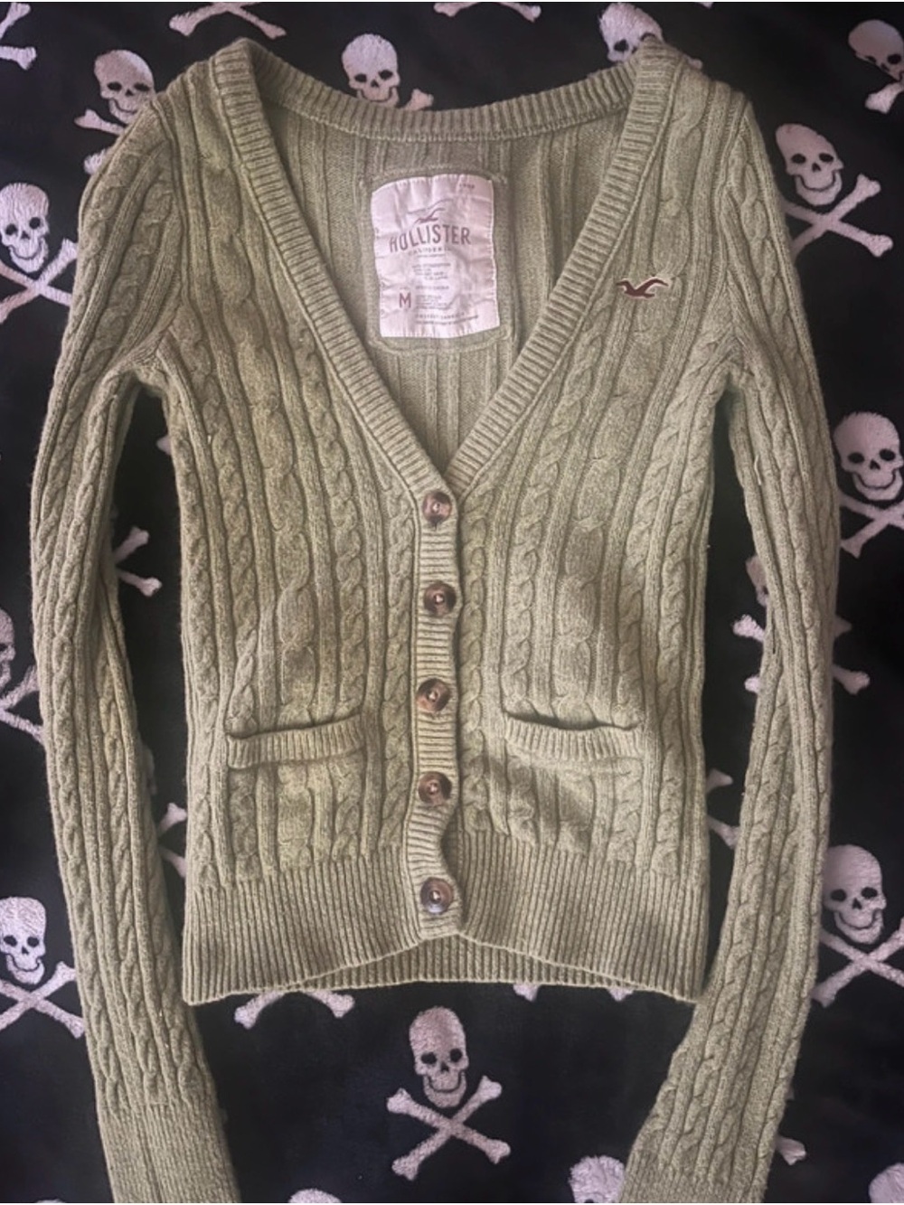 Vintage 2000s Hollister Women's Knit Button up Cardigan in Light Sage